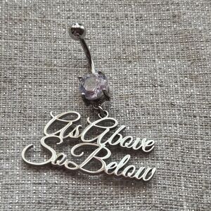 Silver 'As Above So Below' Script Belly Ring with Gem